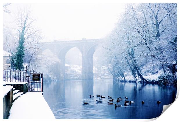  Knaresborough Viaduct in winter snow, North Yorks Print by mike morley