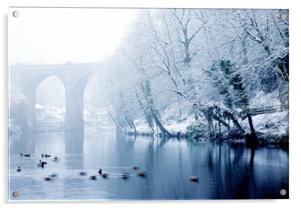 Knaresborough Viaduct in winter snow Acrylic by mike morley