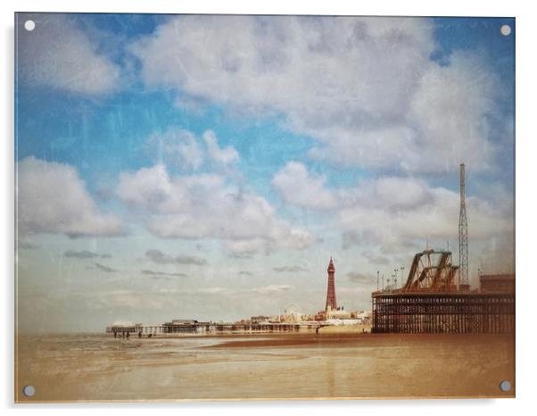 Blackpool Piers.   Acrylic by Victor Burnside