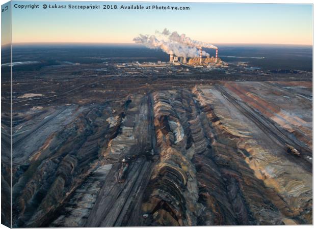 Aerial view of open-cast coal mine and power plant Canvas Print by Łukasz Szczepański