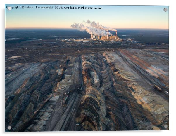 Aerial view of open-cast coal mine and power plant Acrylic by Łukasz Szczepański