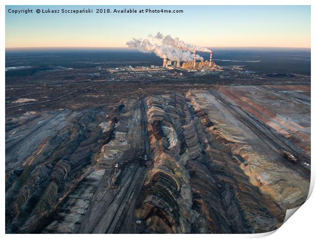 Aerial view of open-cast coal mine and power plant Print by Łukasz Szczepański