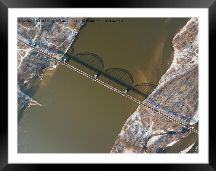 Aerial view of the railway bridge over the river Framed Mounted Print by Łukasz Szczepański