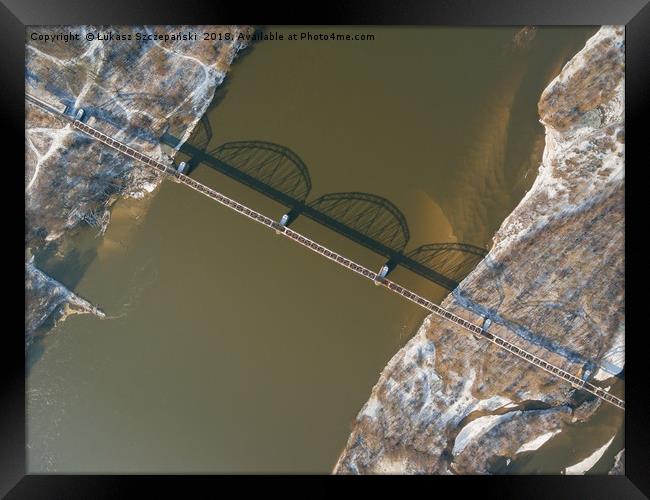 Aerial view of the railway bridge over the river Framed Print by Łukasz Szczepański
