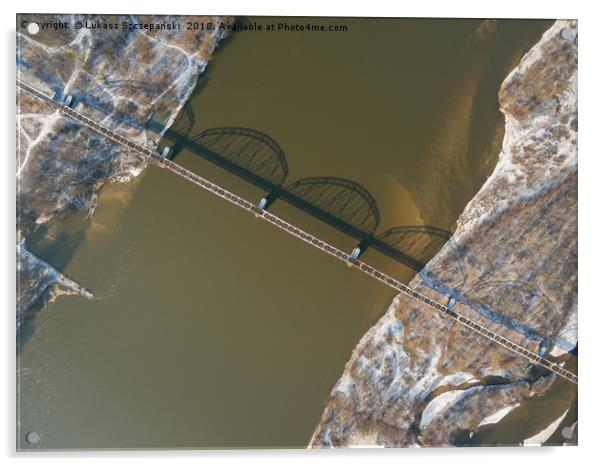 Aerial view of the railway bridge over the river Acrylic by Łukasz Szczepański