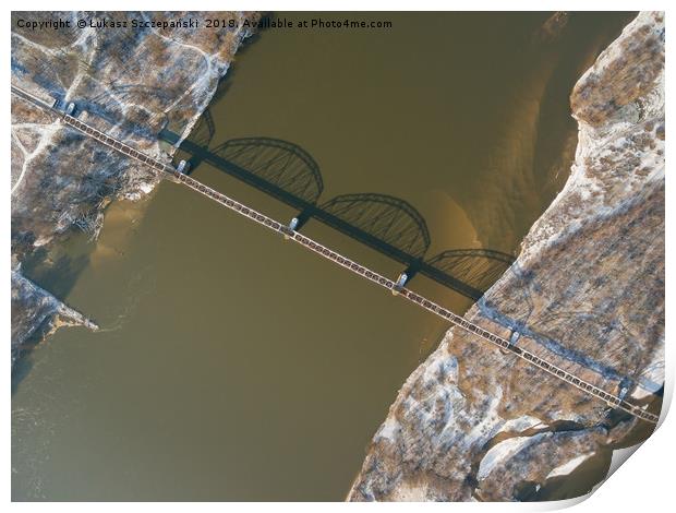Aerial view of the railway bridge over the river Print by Łukasz Szczepański