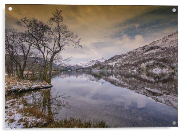 Winter at Llyn Gwynant, Snowdonia Acrylic by Clive Ashton