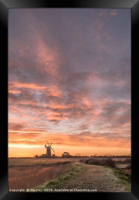 Tower Windmill Sunrise Norfolk Framed Print by Jim Key