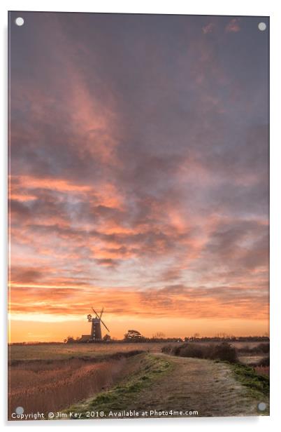 Tower Windmill Sunrise Norfolk Acrylic by Jim Key