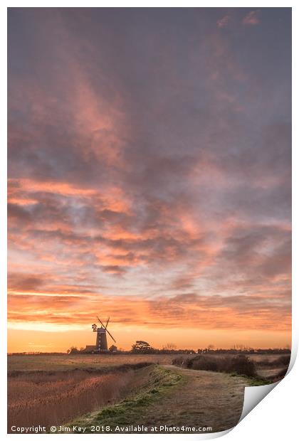 Tower Windmill Sunrise Norfolk Print by Jim Key