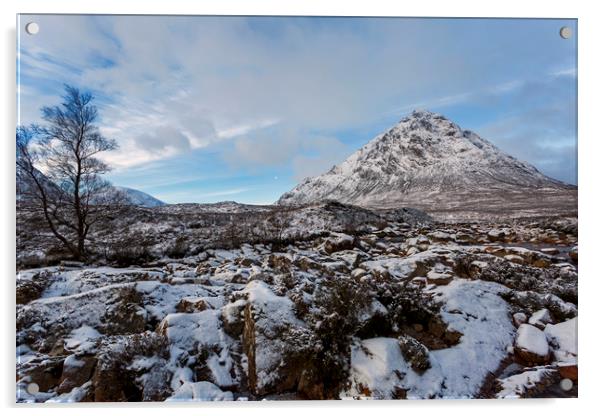 Buachaille Etive Mor in Winter Acrylic by Derek Beattie