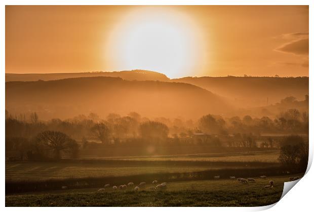 Sunrise over the Mendip Hills Print by Chris Sweet