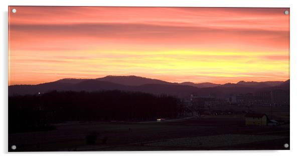 Sunset over Ljubljana Acrylic by Ian Middleton