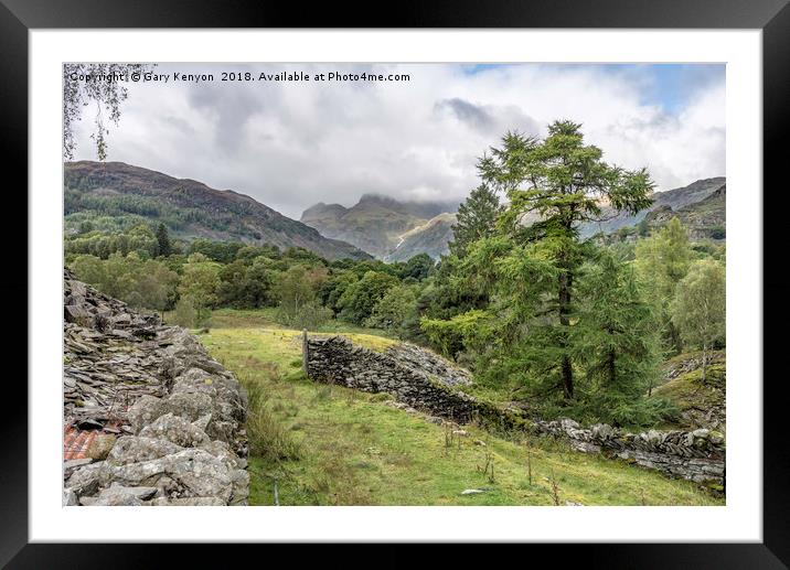 Langdale Pikes In Low Cloud Framed Mounted Print by Gary Kenyon