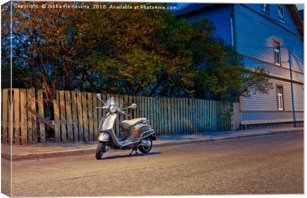 Lonely Scooter By The Street Canvas Print by Jukka Heinovirta