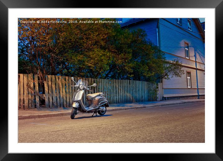 Lonely Scooter By The Street Framed Mounted Print by Jukka Heinovirta