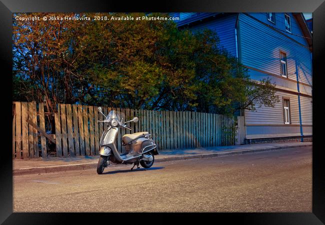 Lonely Scooter By The Street Framed Print by Jukka Heinovirta