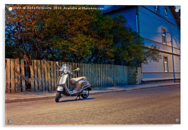 Lonely Scooter By The Street Acrylic by Jukka Heinovirta