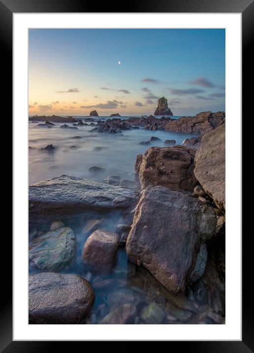Bolders and moon. Framed Mounted Print by Lee Saunders
