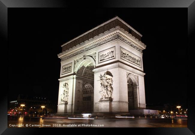 Arc de Triomphe at night, Paris Framed Print by Carmen Green