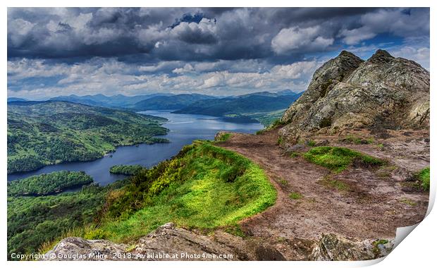 Loch Katrine from the top of Ben A'an Print by Douglas Milne