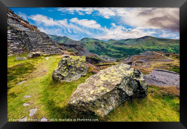 Quarry Steps Snowdonia Framed Print by Adrian Evans