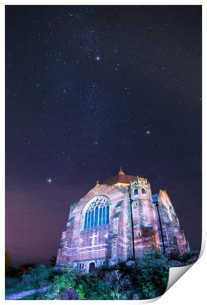 Giggleswick School Chapel starry night Print by Pete Collins