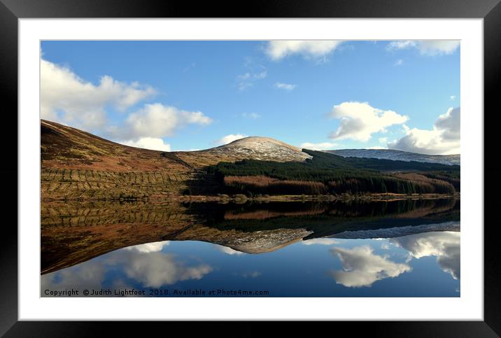 Mirror image on Loch Doon Framed Mounted Print by Judith Lightfoot