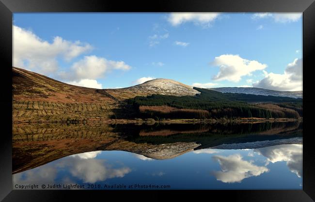 Mirror image on Loch Doon Framed Print by Judith Lightfoot