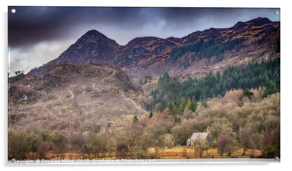 Trossachs Church and Ben A'an Acrylic by Douglas Milne