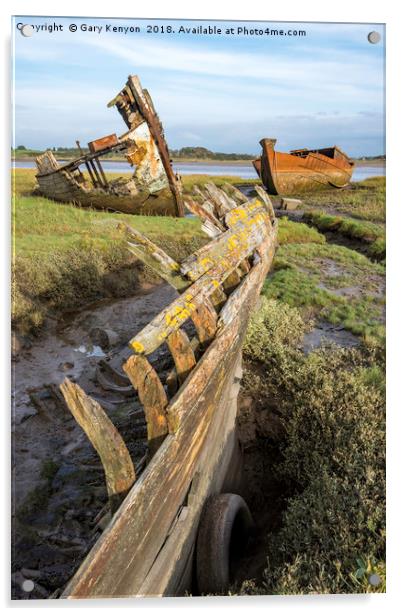 River Wyre Abandoned Boats Acrylic by Gary Kenyon