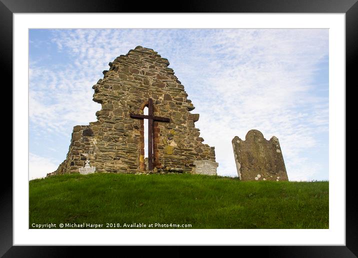 The ruins of the ancient St Aiden's Church  Framed Mounted Print by Michael Harper