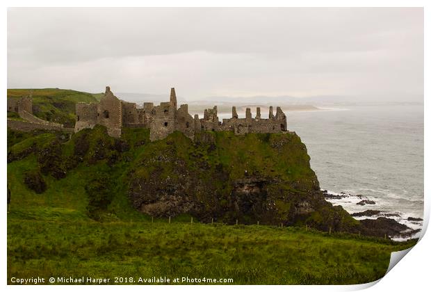 The Ruins of the ancient Dunluce Castle  Print by Michael Harper