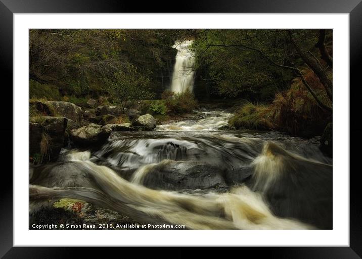 Waterfall at Blaen Y Glyn Brecon Beacons  Framed Mounted Print by Simon Rees