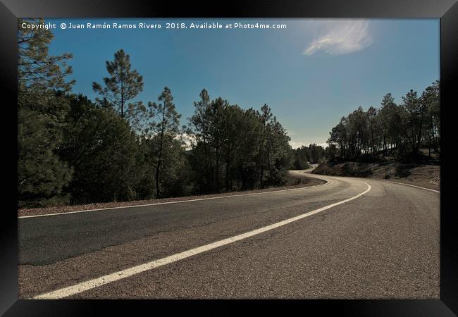 Road between pines Framed Print by Juan Ramón Ramos Rivero