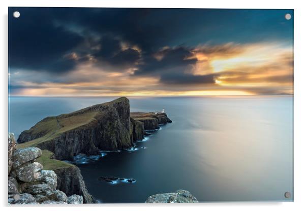 Neist Point Lighthouse, long exposure sunset Acrylic by John Finney
