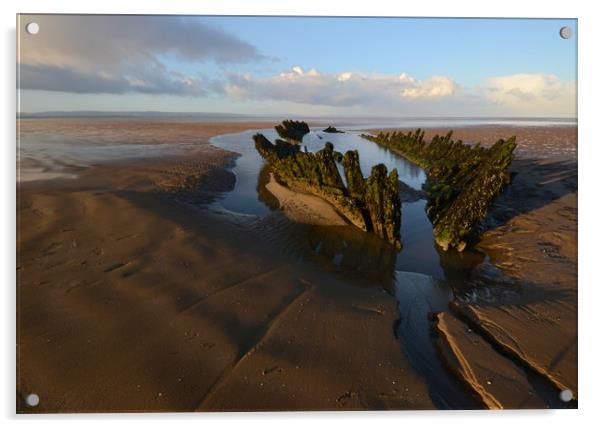 Berrow Beach shipwreck Acrylic by David Neighbour