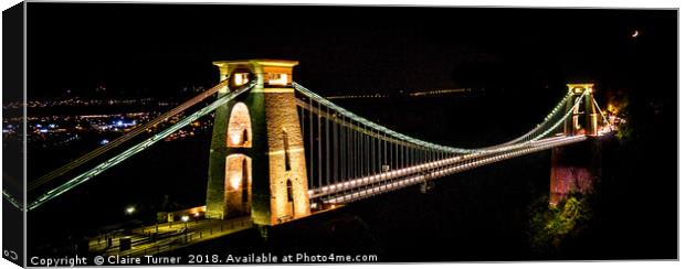 Bristol suspension bridge by night Canvas Print by Claire Turner