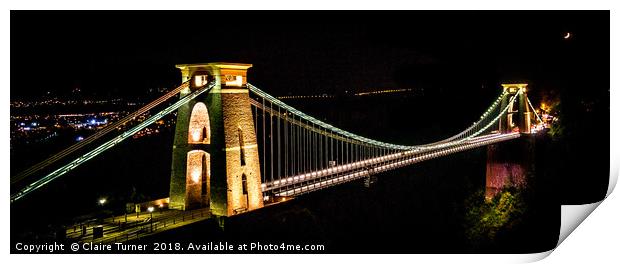 Bristol suspension bridge by night Print by Claire Turner