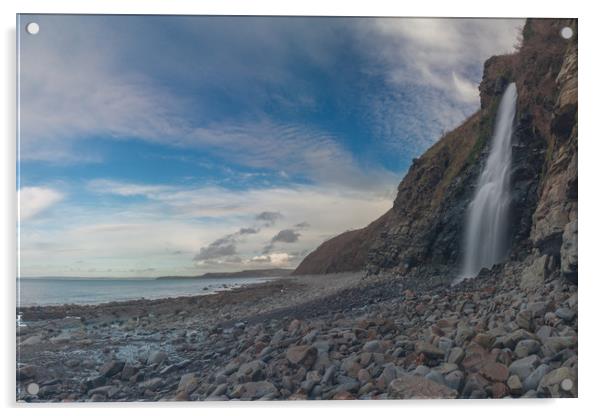 Bucks Mills Waterfall and Beach Acrylic by Images of Devon