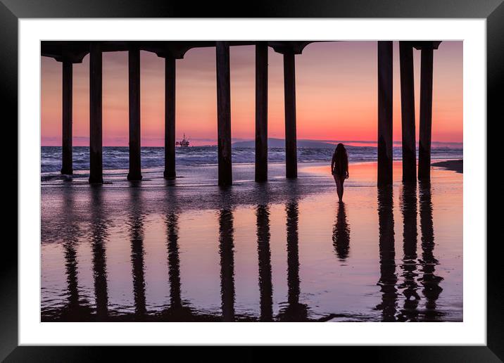 Huntingdon Beach Pier Silhouette at sunset Framed Mounted Print by Maggie McCall