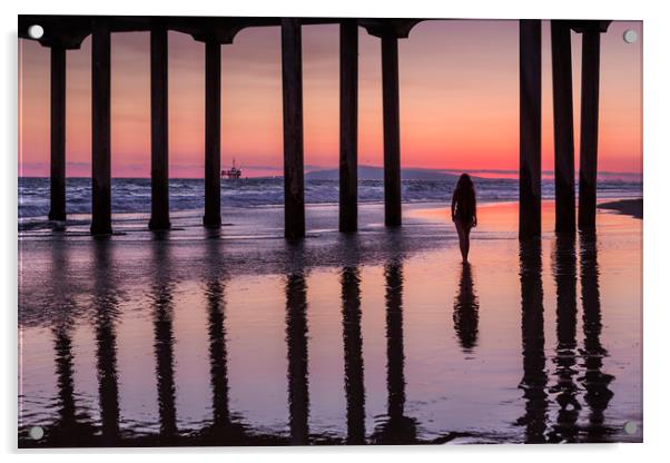 Huntingdon Beach Pier Silhouette at sunset Acrylic by Maggie McCall
