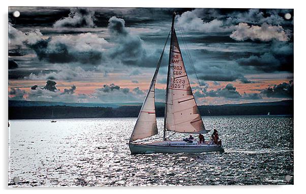 Red Sails In The Sunset Acrylic by Pauline Simmonds