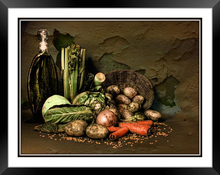 Still life with vegetables. Framed Mounted Print by Irene Burdell