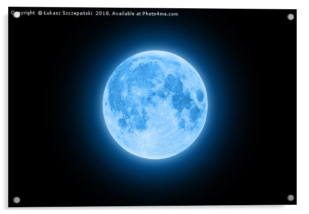 Blue super moon glowing with blue halo isolated on Acrylic by Łukasz Szczepański