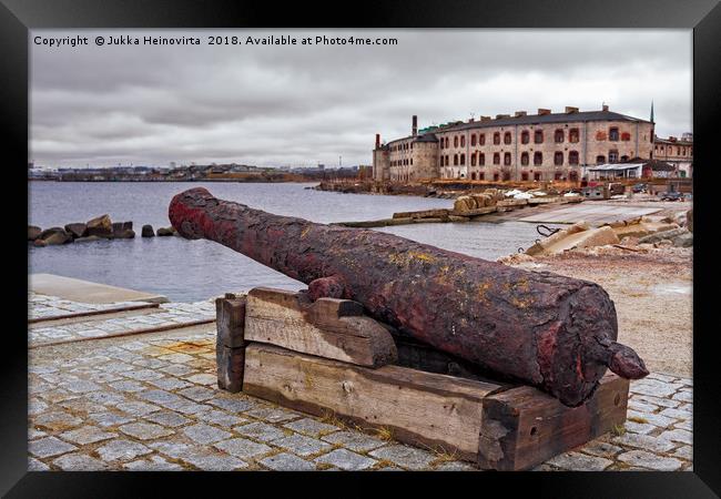 Old Cannon At The Port Framed Print by Jukka Heinovirta
