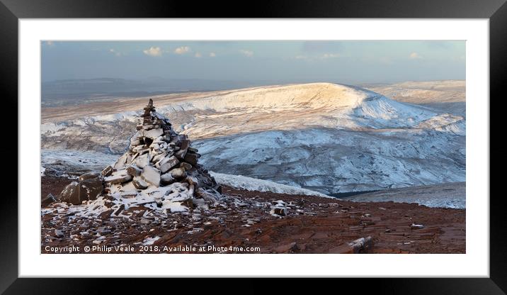 Fan Fawr's Snow Covered Peak. Framed Mounted Print by Philip Veale