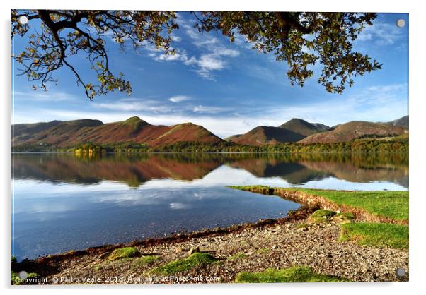 Derwent Water & Catbells Autumn Reflection. Acrylic by Philip Veale