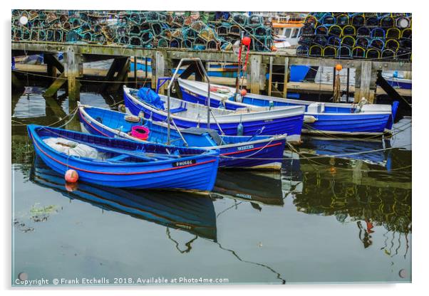 Four Tethered Boats, Whitby Acrylic by Frank Etchells