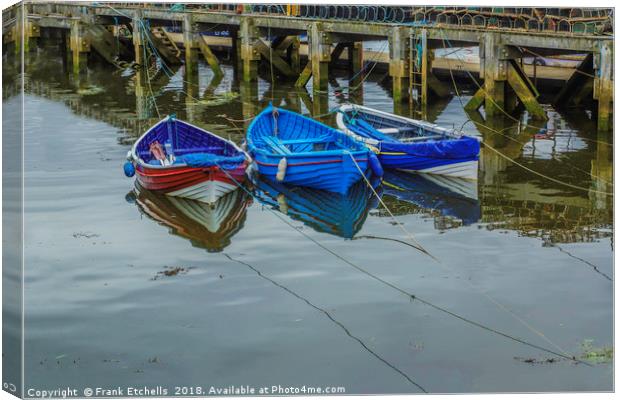 Three Tethered Boats, Whitby. Canvas Print by Frank Etchells